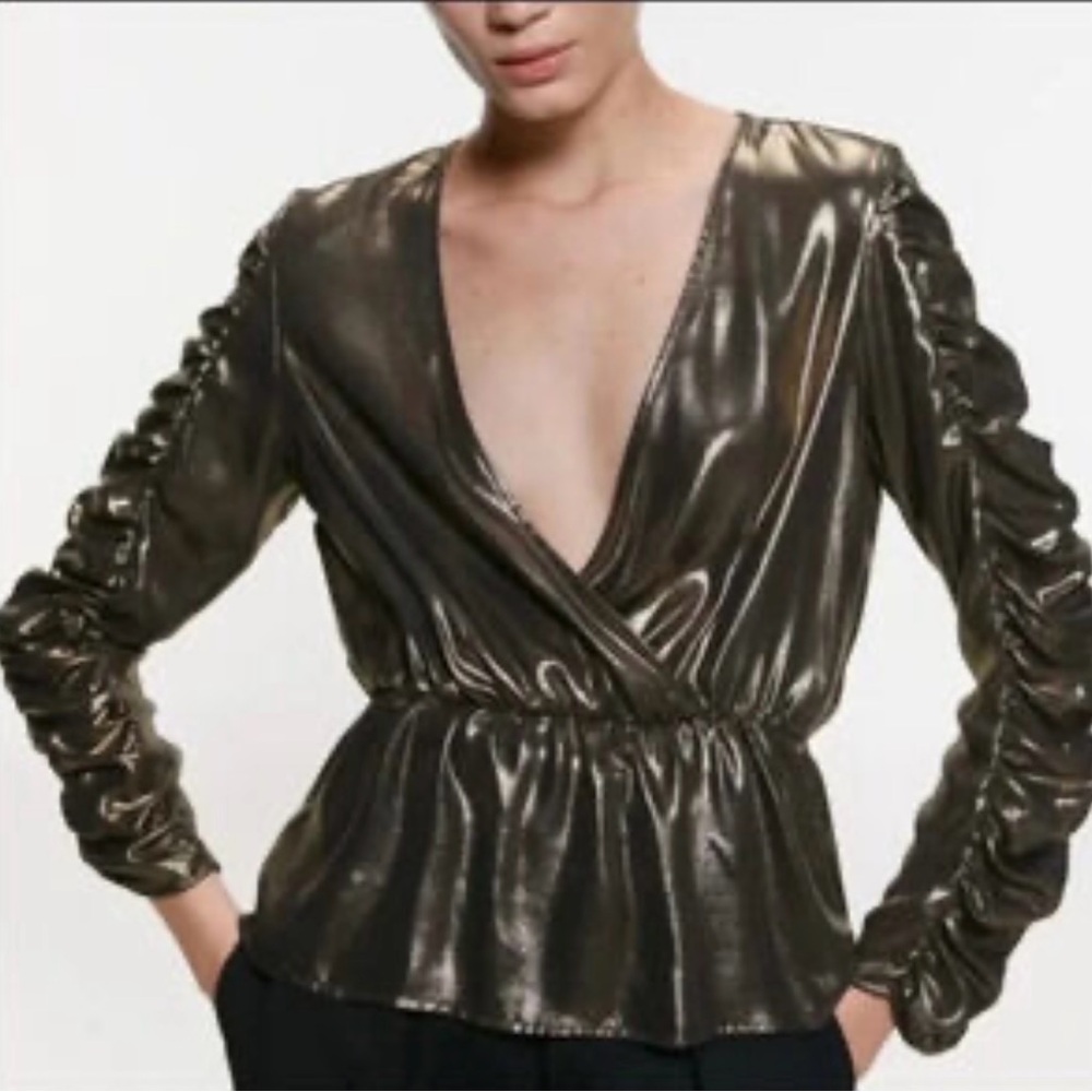 Zara Metallic Long Sleeve Blouse